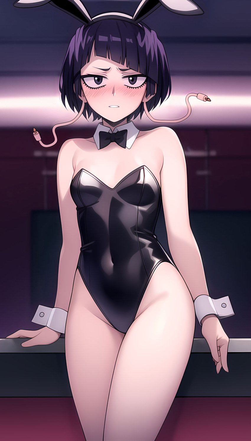 1girls ai_generated blush bunny_ears bunny_girl bunnysuit embarrassed female female_only kyoka_jiro my_hero_academia short_hair solo stabletomboy