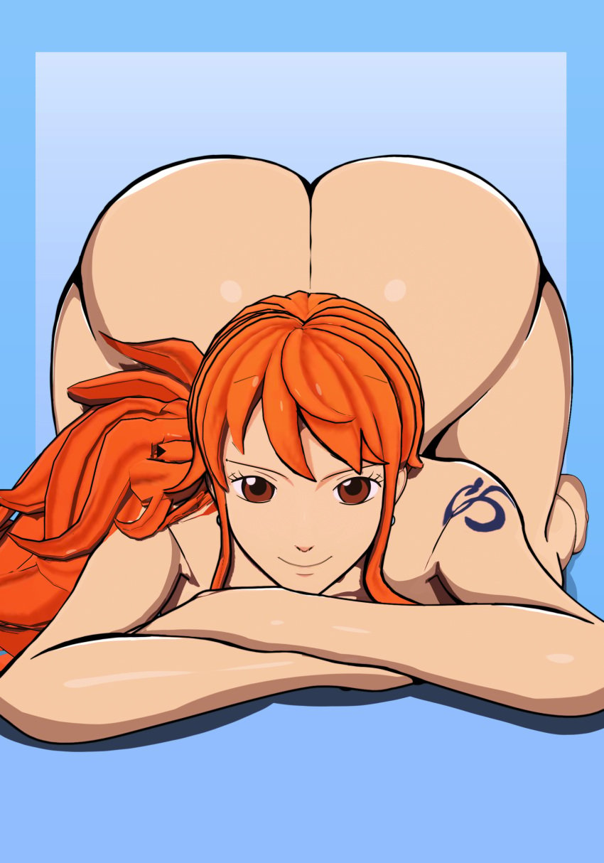 1girls 3d 3d_(artwork) anime ass big_ass big_breasts big_butt breasts brown_eyes earrings female female_focus female_only giant_ass ginger ginger_hair light-skinned_female light_brown_eyes light_skin long_hair manga nami nami_(one_piece) one_piece orange_hair post-timeskip sala3d solo solo_female solo_focus tattoo