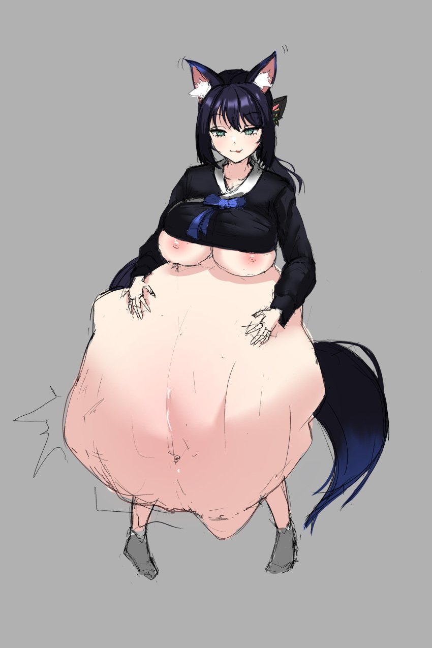 1girls animal_ears belly belly_bulge big_belly big_belly_bulge big_breasts black_hair breasts cat_ears cat_girl catgirl clothed clothed_female exposed_breasts female female_focus female_only female_pred light-skinned_female light_skin magchan oral_vore same_size_vore sketch soft_vore solo solo_female solo_focus squirming squirming_gut struggling struggling_prey unwilling_prey vore vore_belly willing_pred