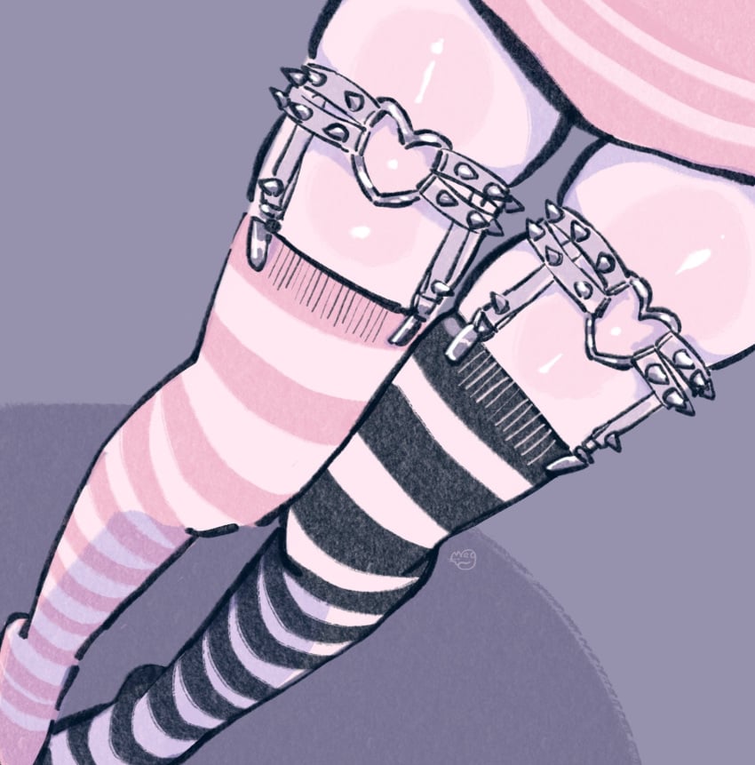 1female 1girls female_only kneesocks legs_focus megrocks no_pants stockings thick_thighs thighs