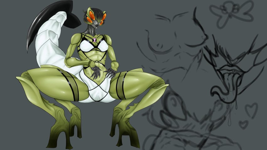 1girls ben_10 chaquetrix female green_body insect_girl insectoid multi_eye stinkfly