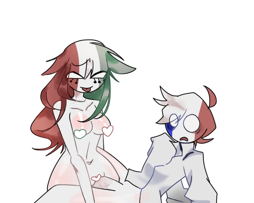 breasts countryhumans countryhumans_girl doodle france_(countryhumans) italian_flag italy italy_(countryhumans) male naked naked_female njt_axi_(artist)