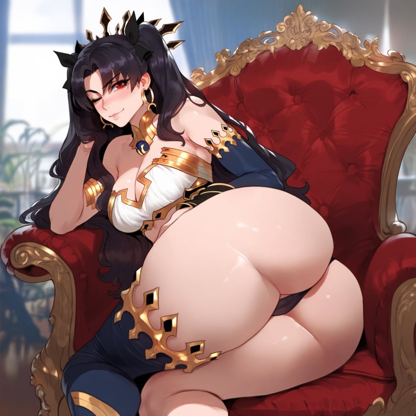 1girls ai_generated alternate_breast_size ass black_hair black_thong breasts bubble_butt dat_ass deity fate/grand_order fate_(series) female female_only floox goddess hi_res huge_ass ishtar_(fate) large_breasts light-skinned_female light_skin long_hair naughty_face red_eyes stable_diffusion thiccwithaq_(ai_style) thick_ass thick_thighs thong wide_hips