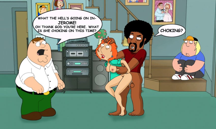 afro animated artist_request blonde_hair bottomless cheating cheating_wife chris_griffin clueless cuckold dark-skinned_male drool exposed_breasts family_guy female fucked_silly human husband husband_and_wife indoors interracial jerome_washington light-skinned_female lois_griffin male nipples peter_griffin son straight taken_from_behind testicles wife