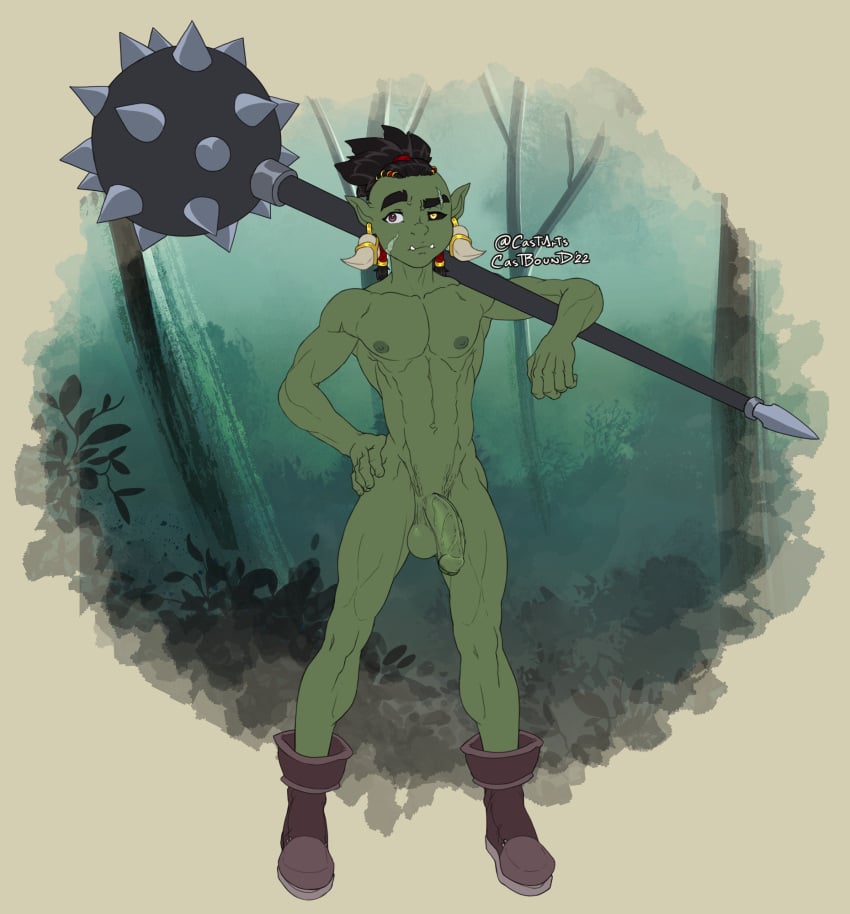 1boy balls bara barazoku big_balls big_penis castbound completely_nude completely_nude_male gay green-skinned_male green_body green_skin male male_focus male_nipples male_only manly muscular_male nipples nude orc orc_male penis pointy_ears solo solo_male teeth teeth_visible tusks yaoi