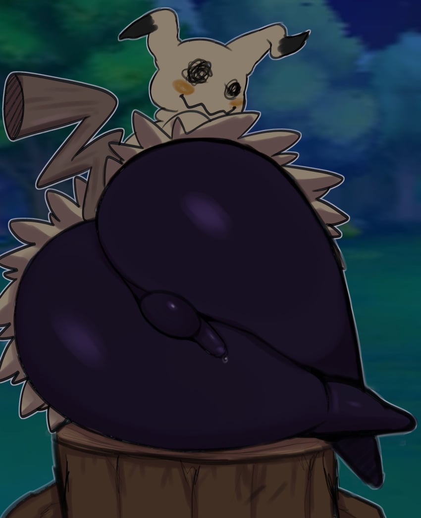 1male anthro anthro_only backsack bubble_butt dark_body dark_skin femboy gay huge_ass humanoid inuzu looking_at_viewer male_only mimikyu pokemon pokemon_(species)