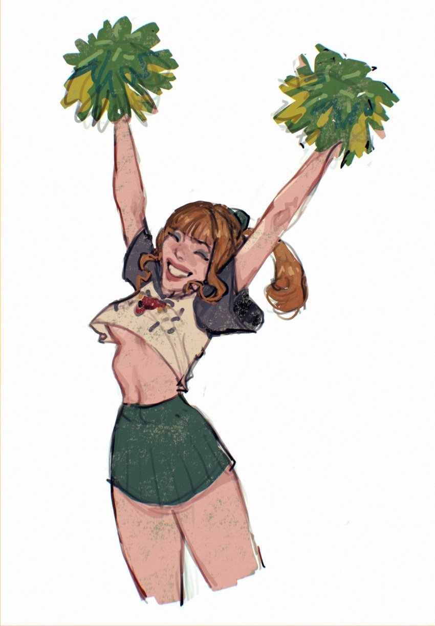 bangs cheerleader cheerleader_uniform chrissy_cunningham crop_top female female_only fully_clothed ginger grace_van_dien happy hygienic_cat netflix pom_poms short_skirt skirt smiling stranger_things underboob