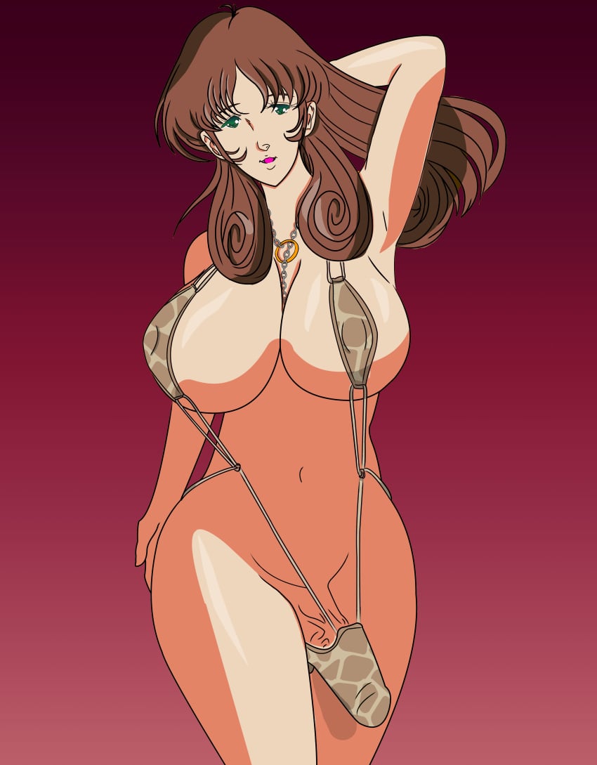 1futa 2021 big_breasts big_penis bikini breast_grab breasts brown_hair censored clothed clothing dickgirl erection futa_only futanari green_eyes human intersex large_breasts light-skinned_futanari light_skin long_hair long_penis maboroshi macross misa_hayase mostly_nude nude nude_futanari pale-skinned_futanari pale_skin penis solo solo_futa standing super_dimension_fortress_macross tcw_(pixiv6740389) thick_thighs wide_hips