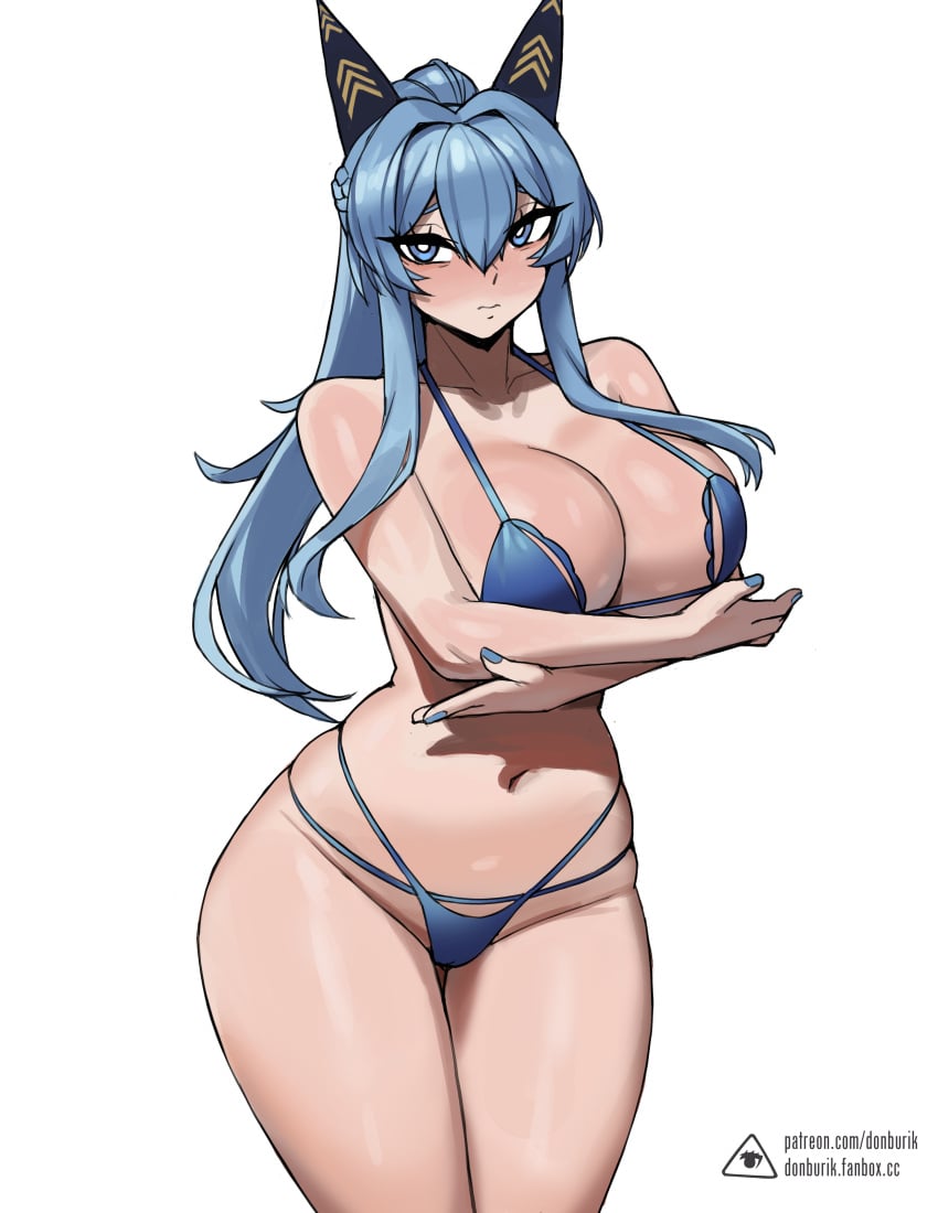 1girls bikini blue_eyes blue_hair breasts donburikazoku female goddess_of_victory:_nikke helm_(aquamarine)_(nikke) helm_(nikke) hips huge_breasts light-skinned_female light_skin long_hair massive_breasts thick_thighs thighs wide_hips