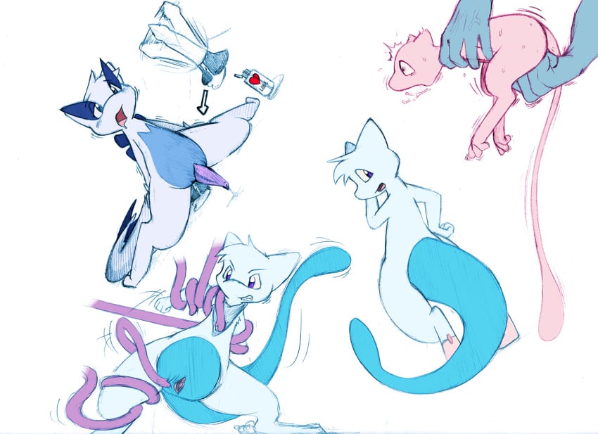 fellarts lugia mew pokemon pokemon_(species) straight_hair tagme