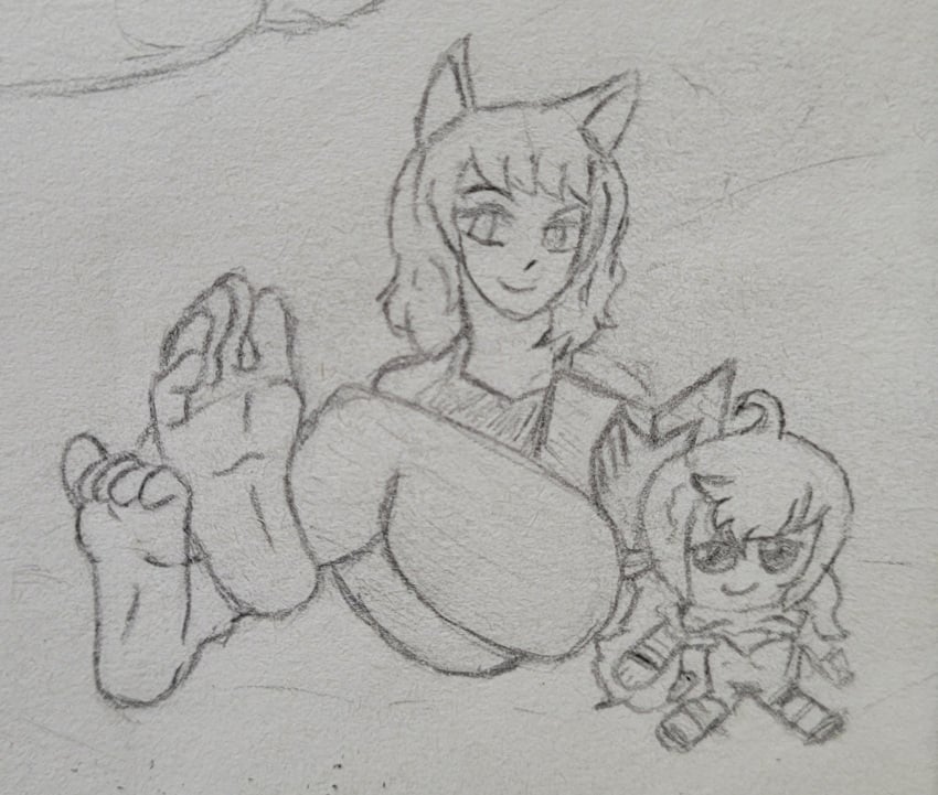 azazel_nsfw_(artist) barefoot blake_belladonna book exposed_feet feet feet_up foot_fetish fumo_plush greek_toe looking_at_viewer pencil_(artwork) plushie reading reading_book rwby sketch smiling smiling_at_viewer traditional_media traditional_media_(artwork) yang_xiao_long