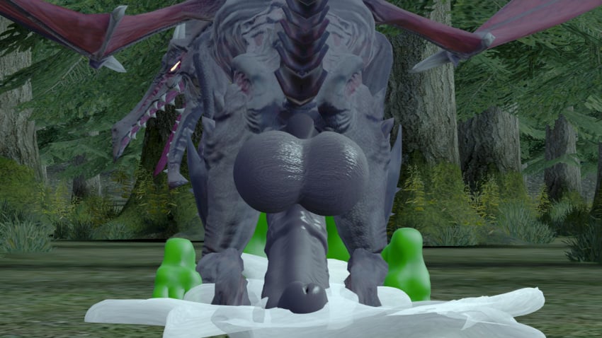 anthro anthro_only balls big_balls big_cock claws cum cum_in_ass dinosaur doggy_style dragon duo erection feet gay green_body half-closed_eyes looking_back male/male mappysfmxd mario_(series) metroid mythological_creature mythological_scalie mythology nintendo penis purple_body ridley scalie smiling source_filmmaker space_dragon_(metroid) tongue wings yoshi