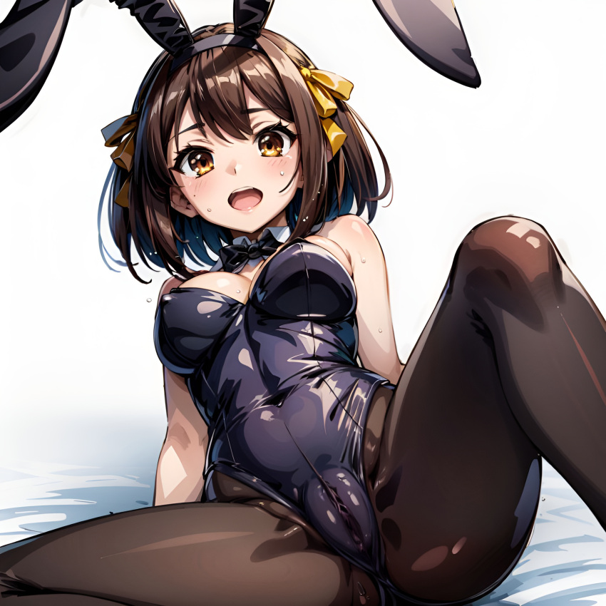 1girls ai_generated arbitrary brown_eyes brown_hair bunny_ears bunny_girl bunnysuit cameltoe cleft_of_venus hi_res hip_dips inner_thigh_dips pantyhose pussy_visible_through_clothes pussy_visible_through_leotard short_hair stable_diffusion suzumiya_haruhi suzumiya_haruhi_no_yuuutsu