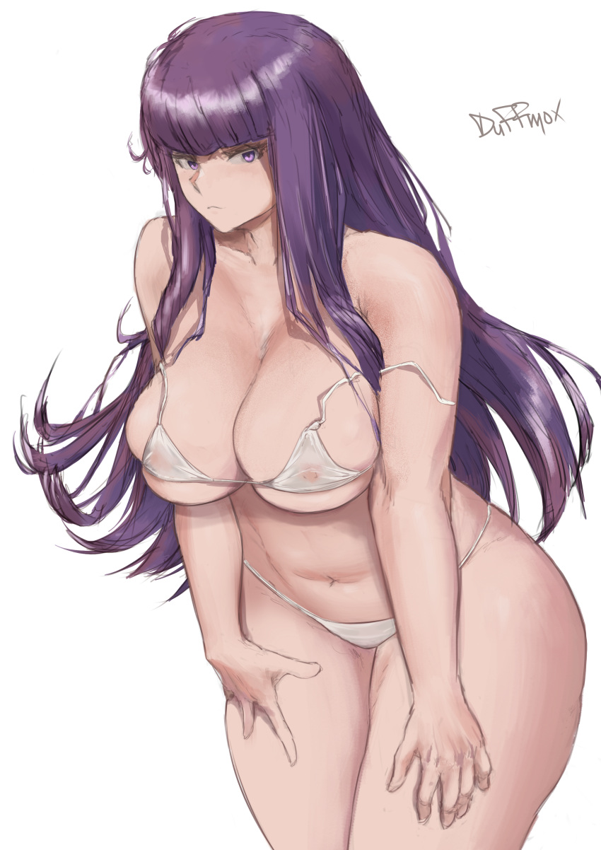 1girls abs belly big_breasts bikini breasts chubby curvy duffmox fern_(sousou_no_frieren) light-skinned_female light_skin milf nipples_visible_through_clothing sousou_no_frieren tight_clothing violet_eyes violet_hair