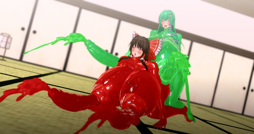 3d balls brainwashed cum day diphallia diphallism ejaculation handsfree_ejaculation indoors latex_suit multi_balls multi_genitalia multi_penis next_yucoru_s penis penis_nipples projectile_cum reimu_hakurei sanae_kochiya touhou triphallia unusual_genitalia_placement unusual_penis_placement what