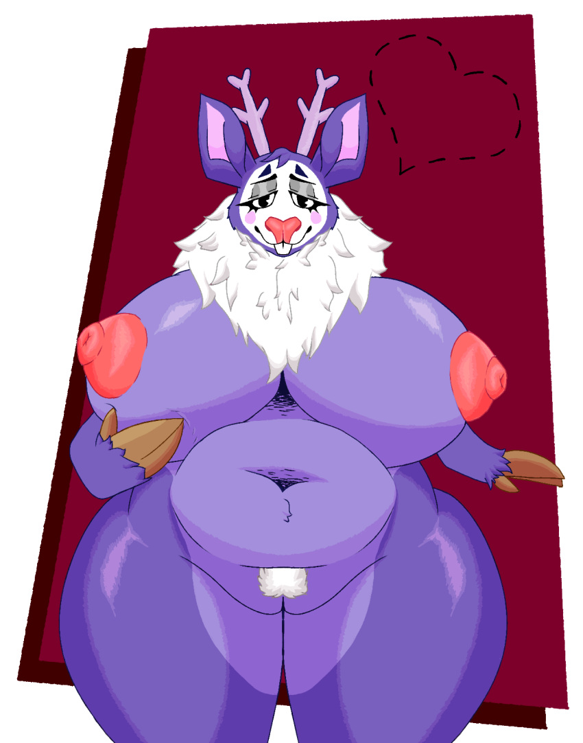 alpha_channel anthro antlers belly big_breasts blush breast_squish breasts deer digital_media_(artwork) female fur happy_tree_friends hi_res horn makeup mammal mime mime_(htf) new_world_deer nude purple_body purple_fur reindeer simple_background smile solo squish stardustspears