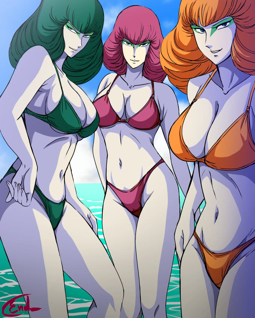 3girls alien alien_girl assassin_a assassin_b assassin_c breasts evil_grin evil_smile t35endou ufo_robo_grendizer villainess