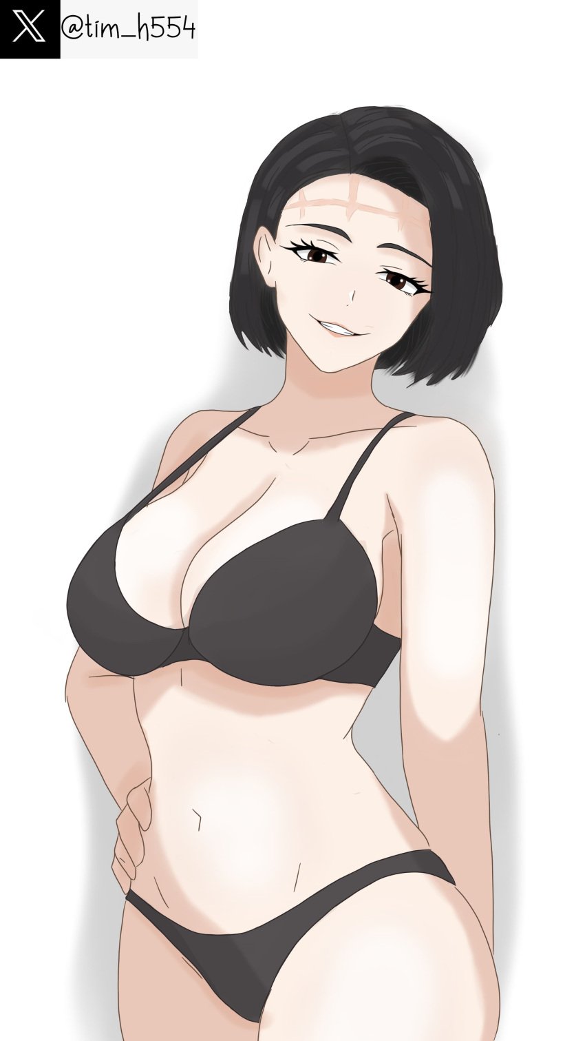 black_hair bra brown_eyes itadori_kaori jujutsu_kaisen light-skinned_female light_skin milf mommy short_hair smile tagme tim_heyderich underwear