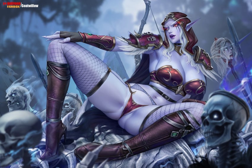 armpits big_breasts boots goatwillow high_heels open_legs panties red_eyes sexy_pose sylvanas_windrunner warchief warcraft world_of_warcraft