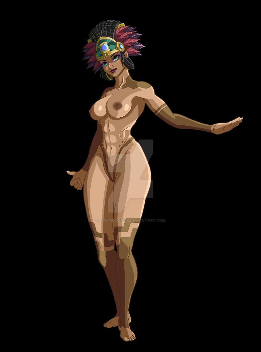 1girls athletic athletic_female awilix_(smite) goddess hi-rez_studios light-skinned_female light_skin mayan_mythology mesoamerican_mythology mythology nude pinup smite solo tattoo watermark