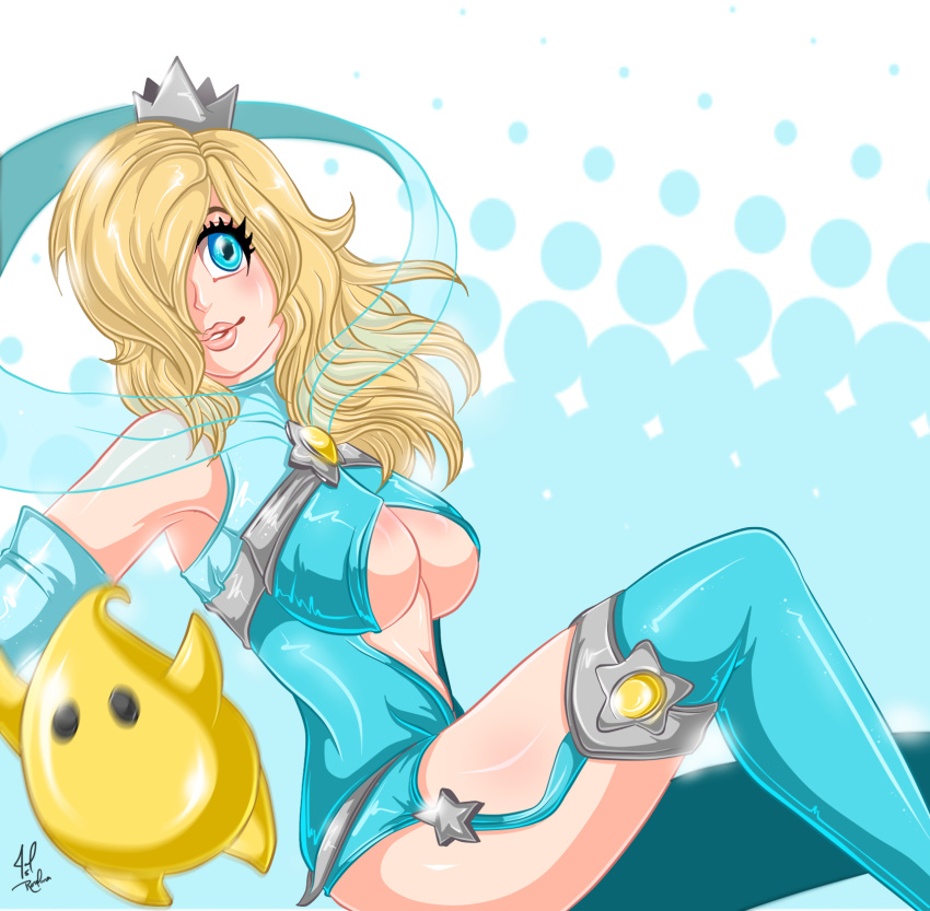 blonde_hair blue_eyes corset elbow_gloves female gloves hair hair_over_eyes human jamilsc11 luma mario_(series) nintendo princess_rosalina stockings