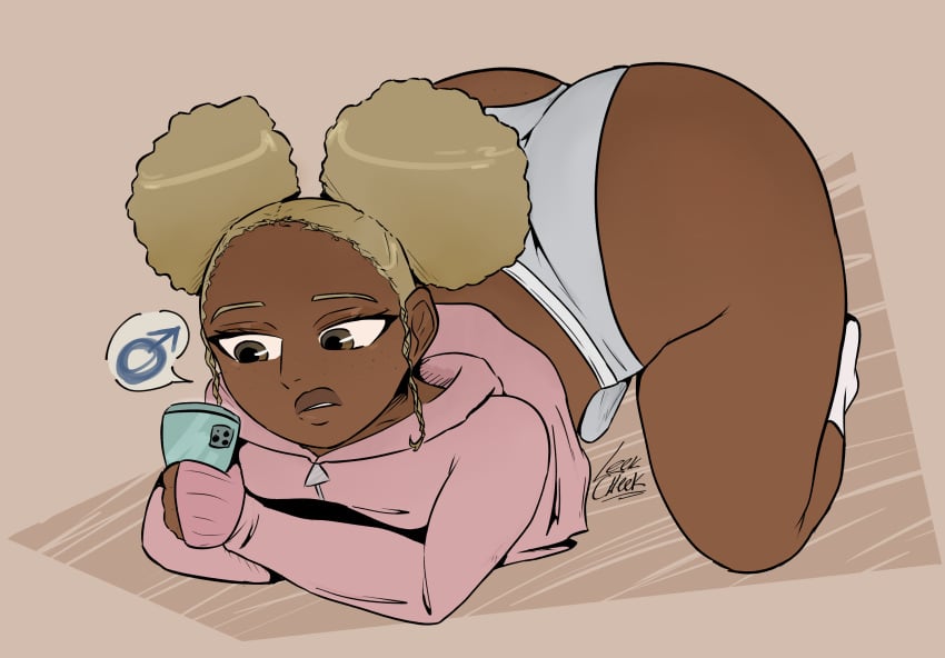 1boy 1femboy afro all_fours arched_back ass ass_bigger_than_head ass_focus ass_up blonde_hair boner dark-skinned_femboy dark-skinned_male dark_skin erection femboy hoodie leekcheek male_symbol original original_character pants phone sissy socks solo solo_femboy solo_focus solo_male thick thick_ass thick_hips thick_lips thick_thighs