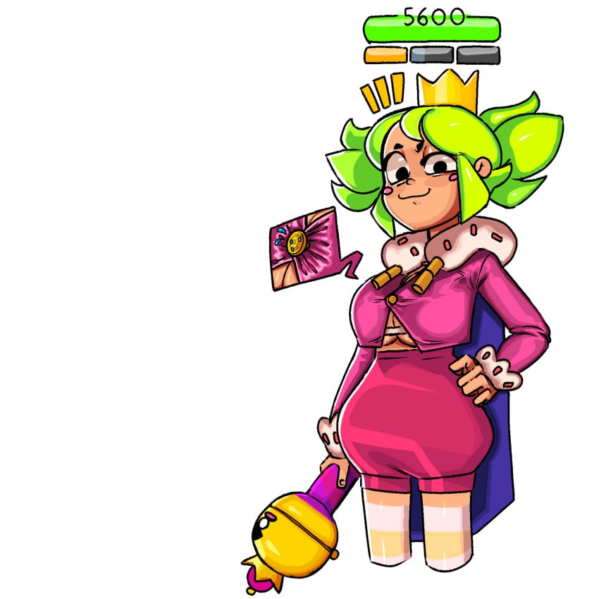 brawl_stars brown_skin button_down_shirt crown green_hair mandy_(brawl_stars) notwawita