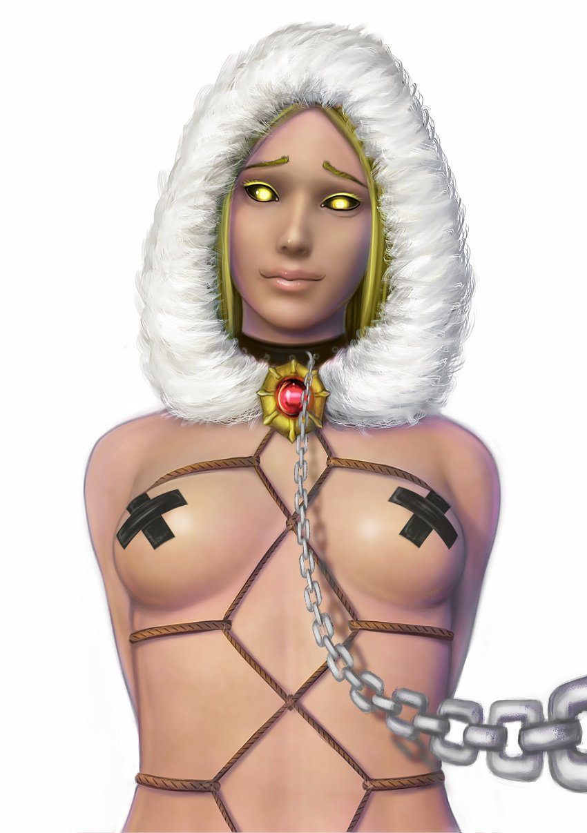 1girls blonde_hair bondage bondage chain_leash chains collar european_mythology goddess hel_(smite) hi-rez_studios leash mythology nipple_tape norse_mythology nude restrained rope smite solo zetsubouchales