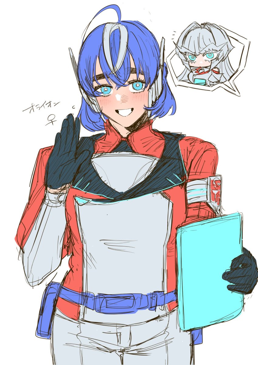 1girls belt blue_eyes blue_hair blush clothed clothes clothing coat decepticon female female_focus female_only genderswap_(mtf) humanformers humanized larger_female megatron orion_pax po112_g rule_63 smaller_female solo thight_clothing transformers transformers_one white_hair white_streak