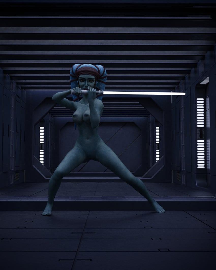 1girls 3d aayla_secura clone_wars female female_only jedi lightsaber pinup pollonix13 solo star_wars venator-class_star_destroyer