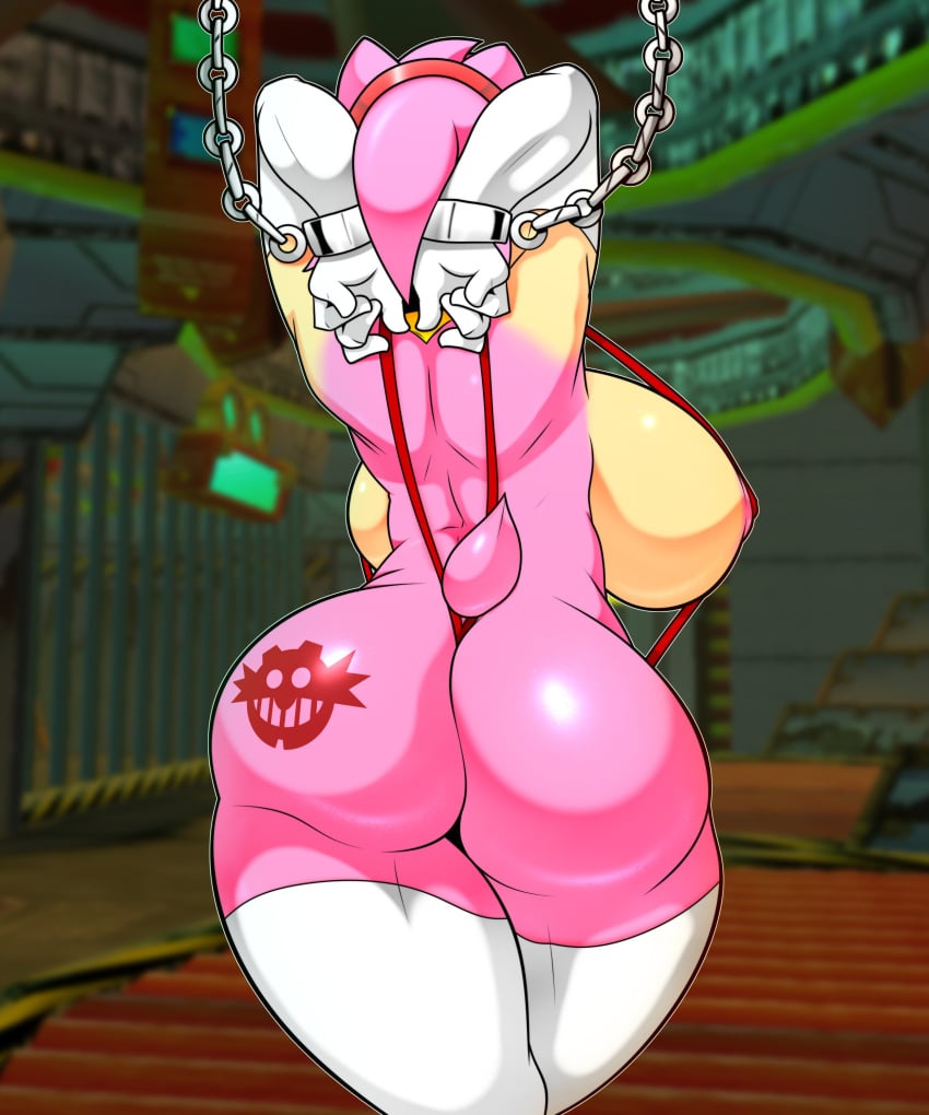 amy_rose ass ass_focus branded breedable eggman_logo female female_only furry glovesrandom hands_behind_head hands_bound huge_breasts sega sling_bikini solo solo_female sonic_(series) tattoo tattoo_on_butt thick_thighs