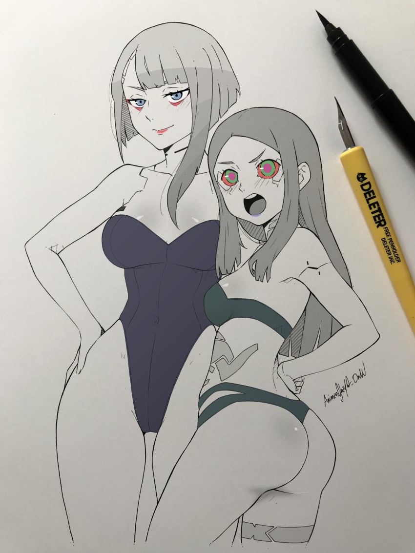 animanghayodraw ass bra cyberpunk:_edgerunners cyberpunk_2077 leotard lucyna_kushinada panties rebecca_(edgerunners) tagme