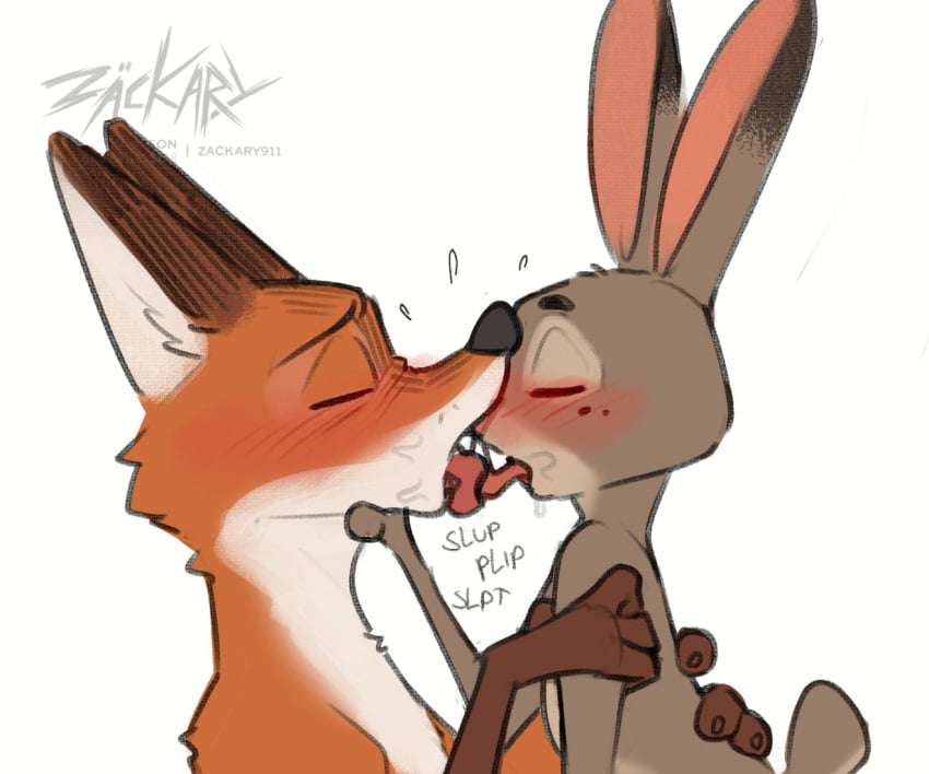 duo fox judy_hopps kissing nick_wilde rabbit zackary911