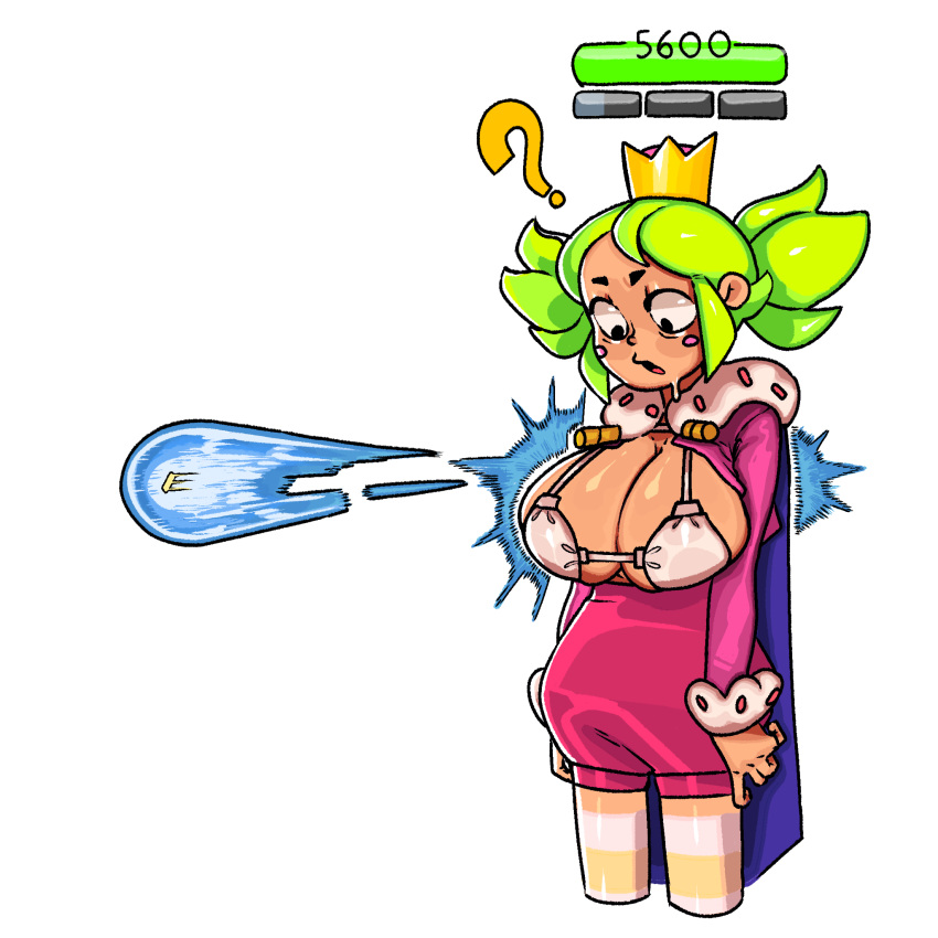 brawl_stars breasts_out brown_skin button_pop confused green_hair mandy_(brawl_stars) notwawita surprised_expression underwear