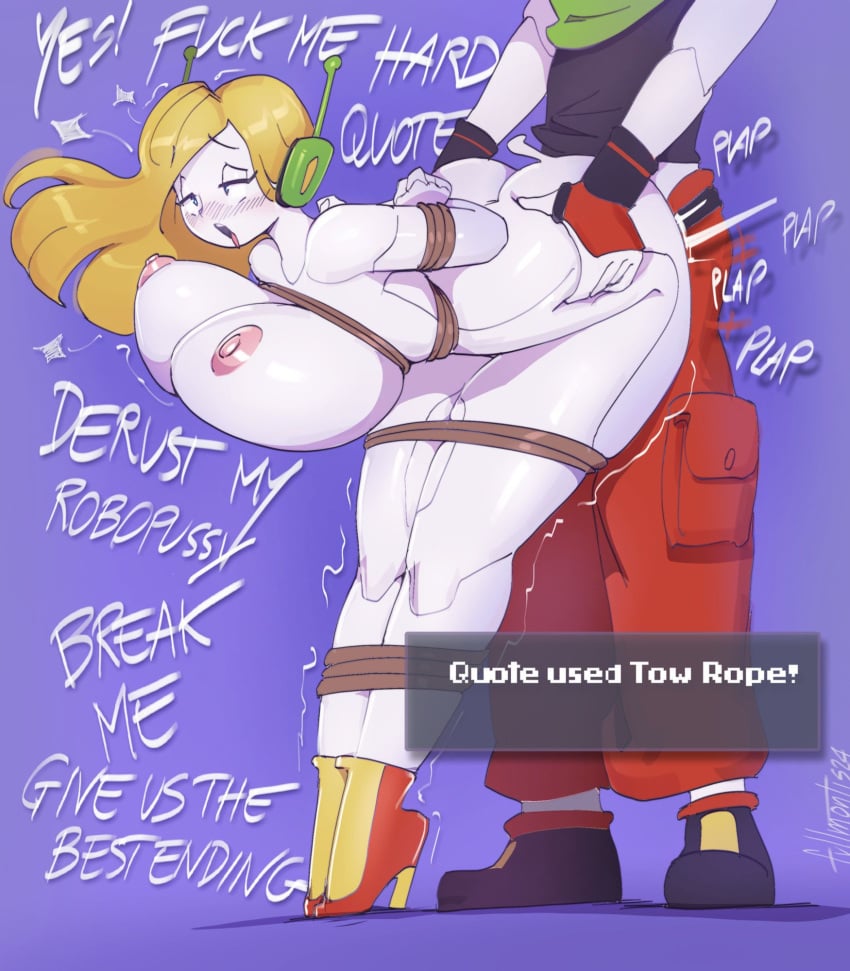 android big_ass big_breasts bondage cave_story curly_brace dirty_talk doukutsu_monogatari fullmontis large_breasts male penetration quote_(cave_story) robot robot_girl robot_humanoid rope rope_bondage sex white_skin