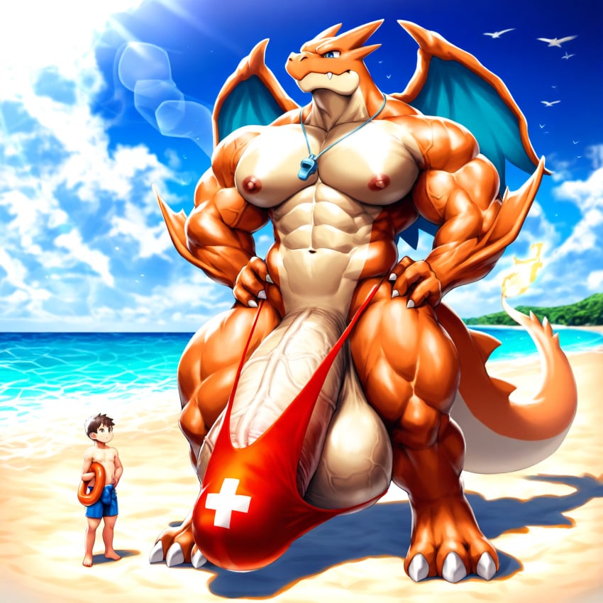 1boy 1male 3_toes 4_fingers abs ai_generated anthro anthro_only balls ballsack barely_contained beach blue_eyes bodybuilder broad_shoulders bulge casual casual_boner cock dick erection_under_clothes giant hands_on_hips hard_nipples huge_ears huge_muscles hyper hyper_balls hyper_bulge hyper_penis lifeguard male male_nipples male_only manly mega_charizard_y mega_evolution muscular muscular_anthro muscular_arms muscular_ass muscular_legs muscular_male muscular_shoulders muscular_thighs nai_diffusion nipples outdoors pecs penis penis_bigger_than_body pokemon pokemon_(species) proud_of_his_cock public skimpy solo solo_focus solo_male speedo_only standing tenting testicles thick_arms thick_body thick_legs thick_thighs tight_fit useless_clothing veiny_penis veiny_testicles whistle wide_hips