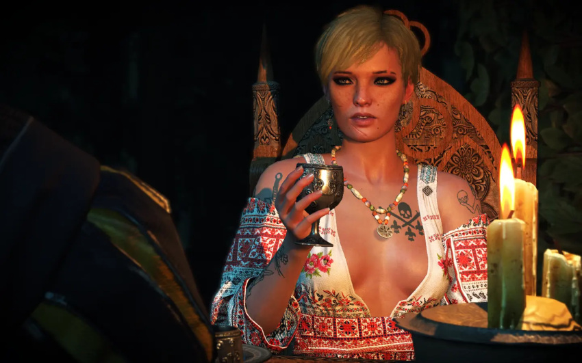 3d blonde_hair breasts cd_projekt_red cleavage female female_only mod nude short_hair tattoo the_witcher_(series) the_witcher_3:_wild_hunt ves