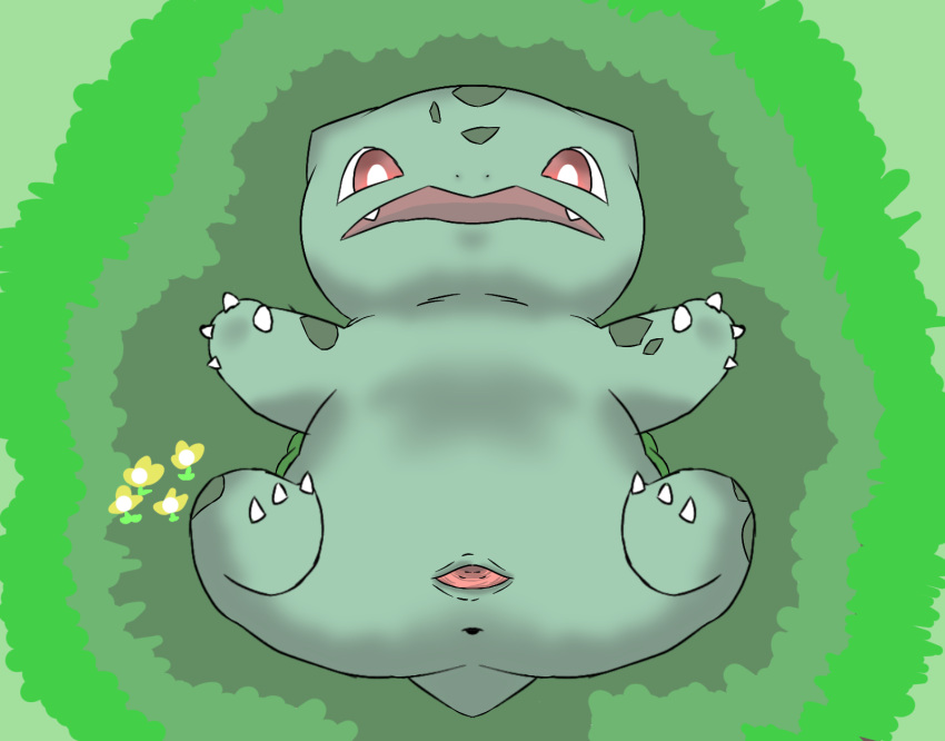 animal_genitalia anus bulbasaur cloaca cute_fangs female generation_1_pokemon genitals hi_res honeyu imminent_sex nintendo pokémon_(species) pokemon pokemon_(species) pussy simple_background smooth_skin solo spread_legs spreading tagme vertical_cloaca