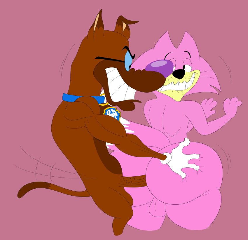 anal_sex anthro asscheeks balls big_ass big_butt blastprocessing16 brown_fur bubble_ass bubble_butt canid canine canine canis cartoony choo-choo_(top_cat) collar feline feline gay gay_sex glasses gloves great_dane hanna-barbera hi_res huge_cock mammal muscles original_character pink_fur pleasure_face satisfied_smile tail teeth top_cat_(series) whiskers