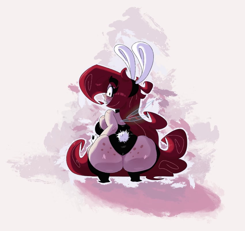 1girls ass betilla_(rayman) big_ass bottom_heavy breasts bubble_butt bunny_ears bunny_girl bunny_tail bunnysuit clothing crouching fat_ass female female_only freckles gheyblin huge_ass large_ass looking_at_viewer looking_back milf nymph_(rayman) rayman_(series) red_hair sniffable_ass solo squatting thick_ass