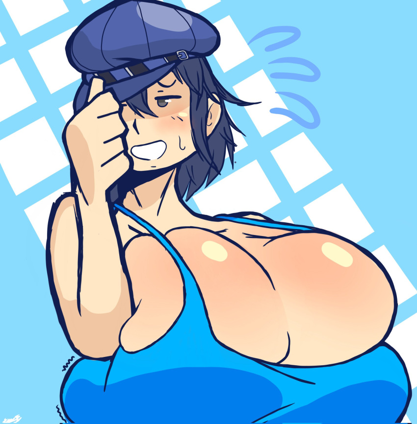 1girls alternate_breast_size big_breasts black_hair boob_window breasts busty female gigantic_breasts hat huge_breasts large_breasts megami_tensei persona persona_4 shirogane_naoto shuraspark tomboy