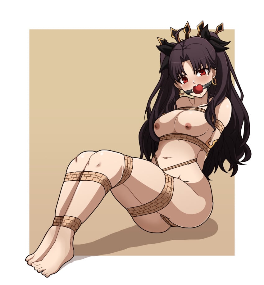 1girls arms_tied arms_tied_behind_back ball_gag black_hair bondage bound breasts completely_naked completely_naked_female completely_nude completely_nude_female dankestofdans fate/grand_order female female_only femsub gag human ishtar_(fate) ishtar_(fate/grand_order) legs_tied_together legs_together light-skinned_female looking_at_viewer naked naked_female nipples nude_edit nude_filter red_ball_gag restrained ribbons rope rope_bondage simple_background sitting_on_floor solo submissive_female third-party_edit tied_down tied_up tiedtiki tsundere twintails