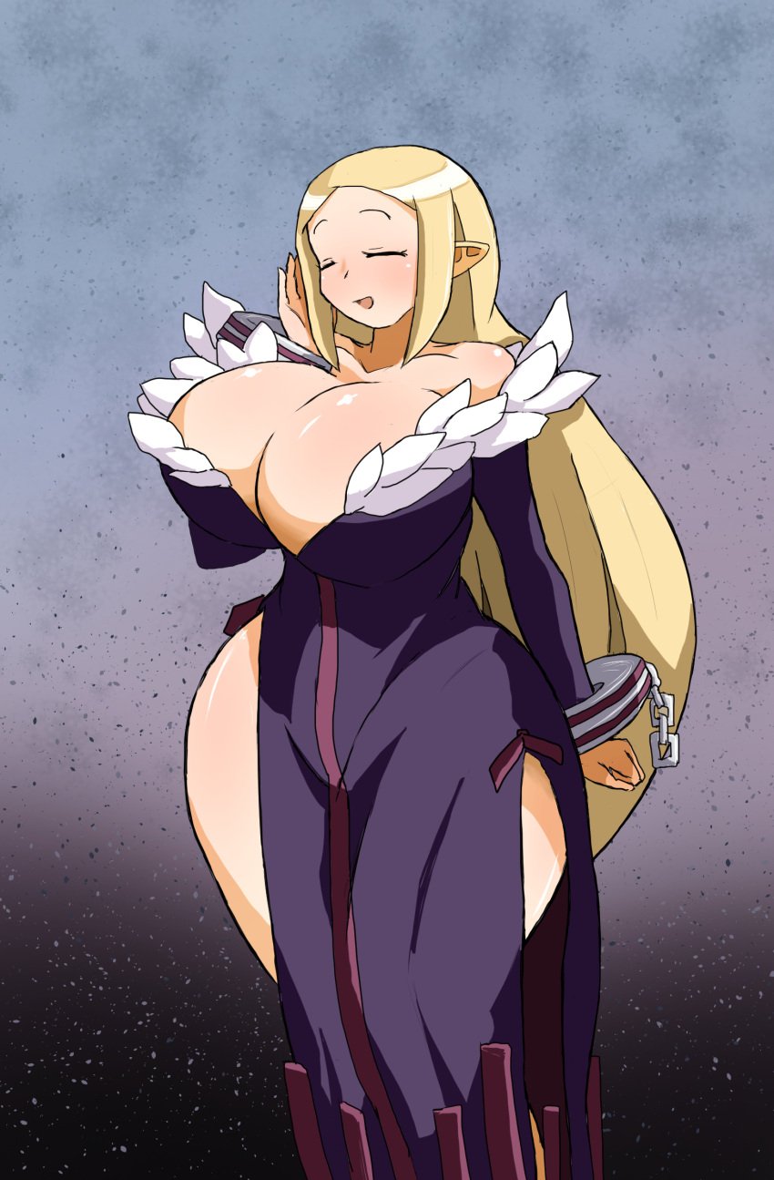 big_breasts bimbo breasts cleavage cleric_(disgaea) closed_eyes disgaea gasotaxok gigantic_breasts huge_breasts large_breasts massive_breasts milf nippon_ichi_software thick_thighs thighs