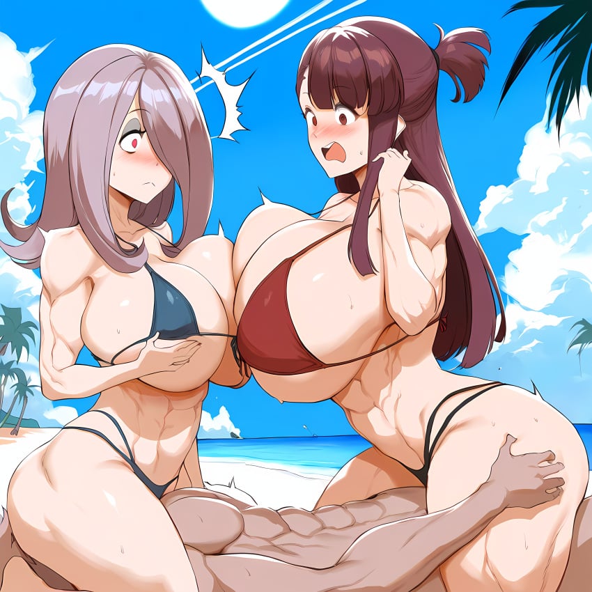 ai_generated breasts cowgirl_position facesitting huge_breasts kagari_atsuko little_witch_academia novelai sex sucy_manbavaran surprised threesome