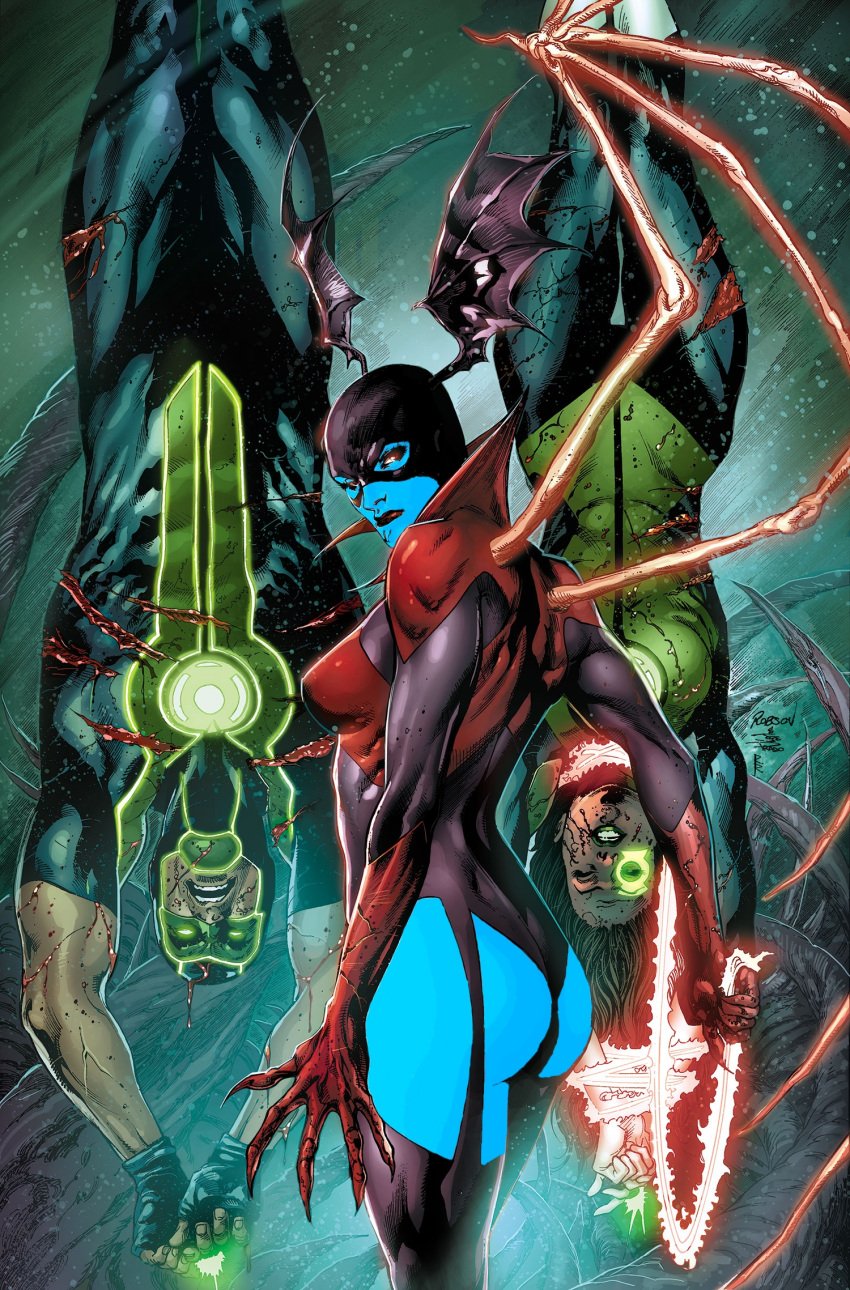 alien alien_girl alien_humanoid ass bleez blood blue_body blue_skin bone_wings cuts dark-skinned_female dark-skinned_male dark_skin dc dc_comics green_lantern green_lantern_(series) green_lantern_corps hanged hanging human jessica_cruz lipstick not_porn red_lantern red_lantern_corps red_lipstick sfw simon_baz tagme upside-down villainess wings wings_on_head