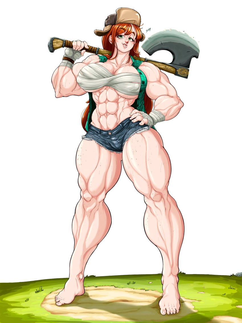 axe big_breasts disney gravity_falls joepopls lumberjack lumberjack_hat muscular muscular_female straight_hair wendy_corduroy white_background