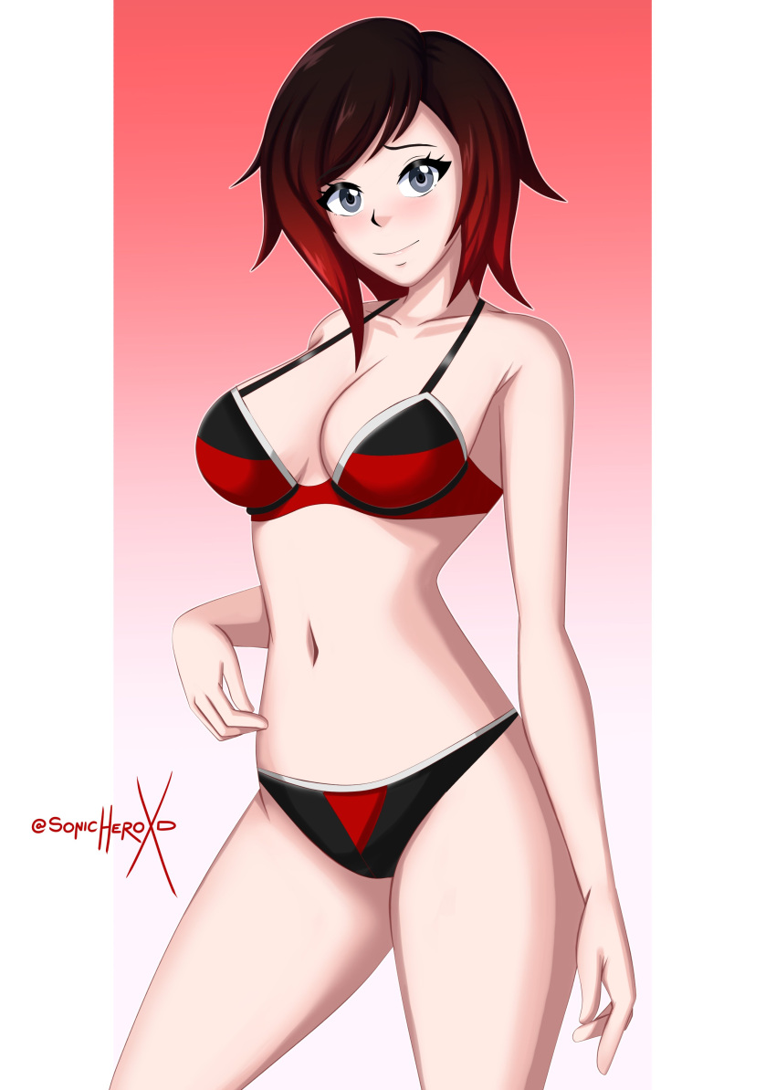 2d alternate_costume artist_name breasts female female_only light-skinned_female light_skin looking_at_viewer pale-skinned_female pale_skin ruby_rose rwby solo sonicheroxd watermark