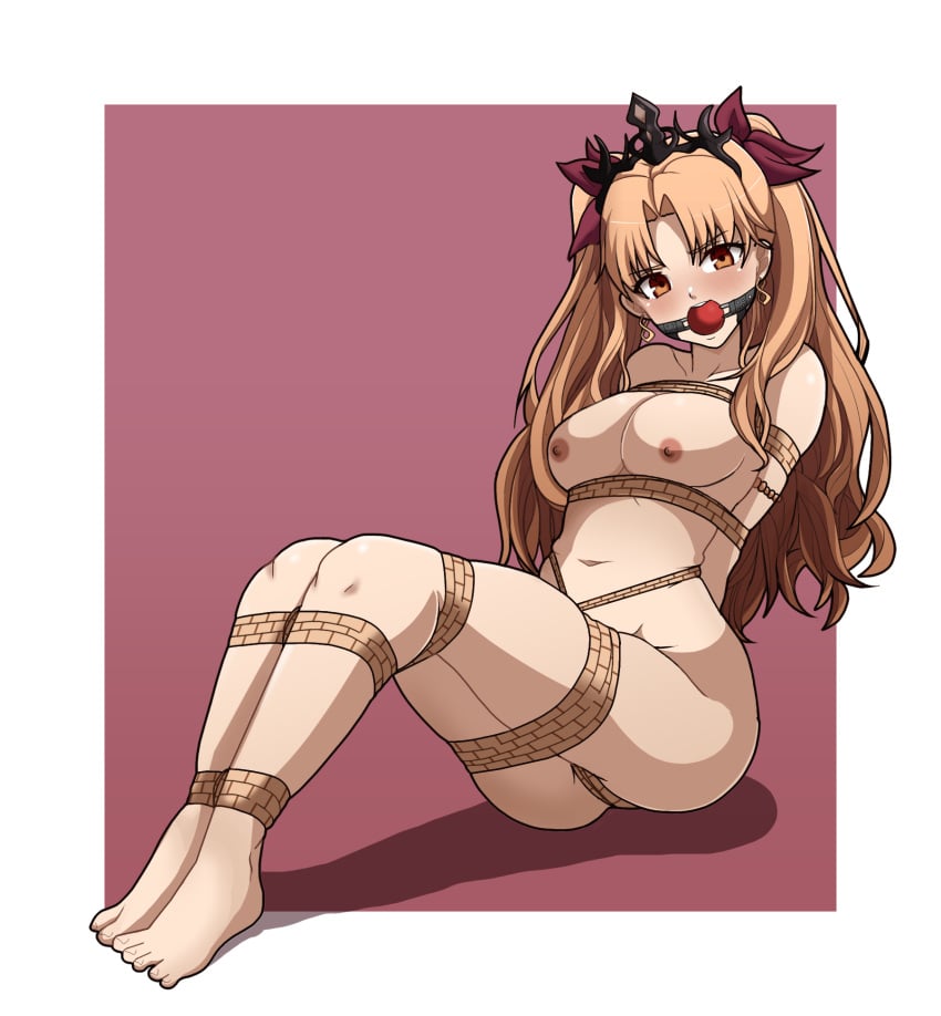 1girls arms_tied arms_tied_behind_back ball_gag blonde_hair bondage bound breasts completely_naked completely_naked_female completely_nude completely_nude_female dankestofdans ereshkigal_(fate) fate/grand_order female female_only femsub gag legs_tied_together legs_together light-skinned_female looking_at_viewer naked naked_female nipples nude_edit nude_filter red_ball_gag restrained ribbons rope rope_bondage simple_background sitting_on_floor submissive_female third-party_edit tied_down tied_up tiedtiki tsundere twintails