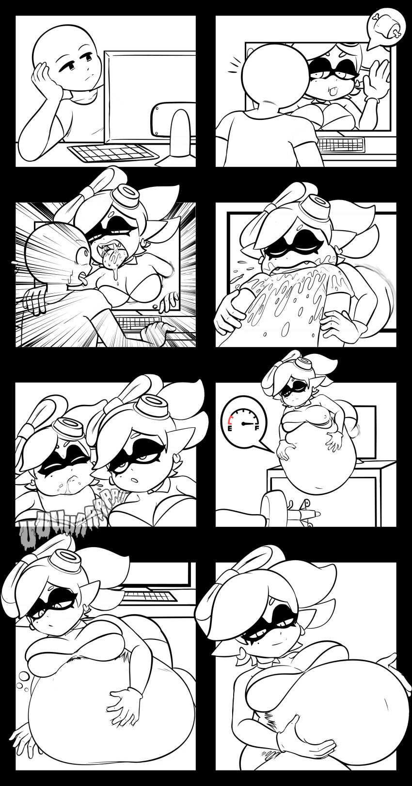 1girls absurd_res after_vore belly big_belly bodily_fluids breasts comic computer digestion drooling duo electronics female hi_res human humanoid jaxbeef male male/female mammal marie_(splatoon) mouth_shot nintendo open_mouth oral_vore saliva same_size_vore splatoon stomach_bulge vore vore_belly weight_gain