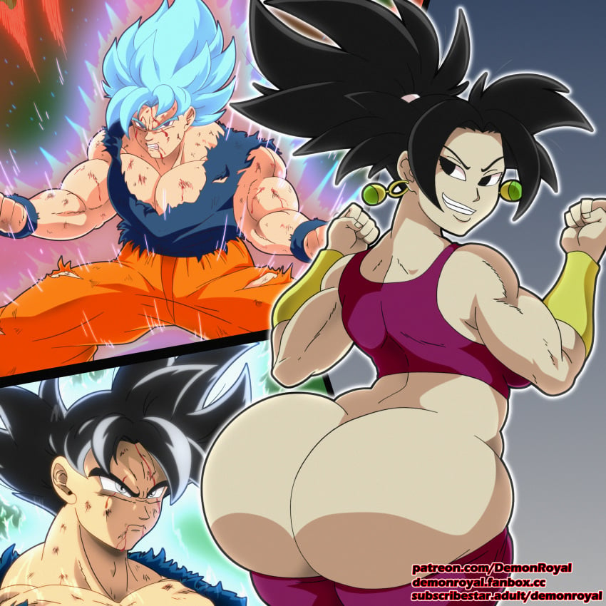 aura back_view battle_damage big_ass blood damaged_clothes demonroyal dragon_ball dragon_ball_super goku green_earrings huge_ass kaio-ken kaioken kefla muscle_girl muscles potara_earrings potara_fusion saiyan saiyan_girl smug_face son_goku super_saiyan_blue super_saiyan_blue_kaio-ken ultra_instinct ultra_instinct_sign universe_6/universe_7